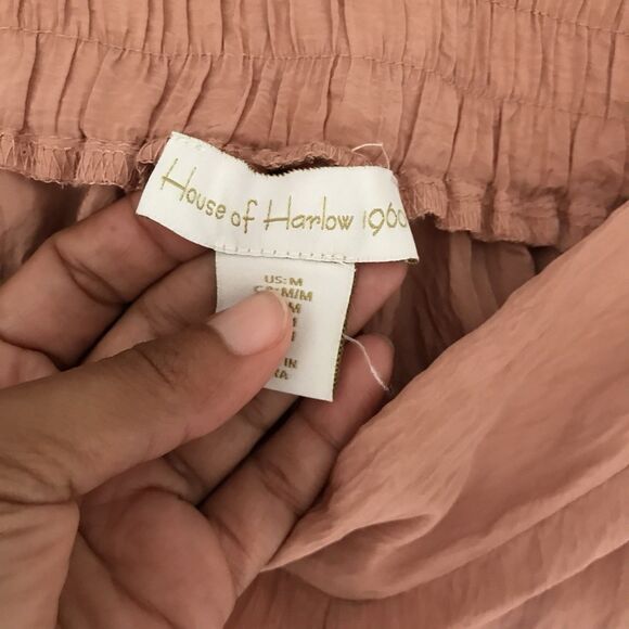 House of Harlow Pastel Pink Lightweight Wide Leg Crinkled Pull On Casual Pants M - Picture 9 of 9